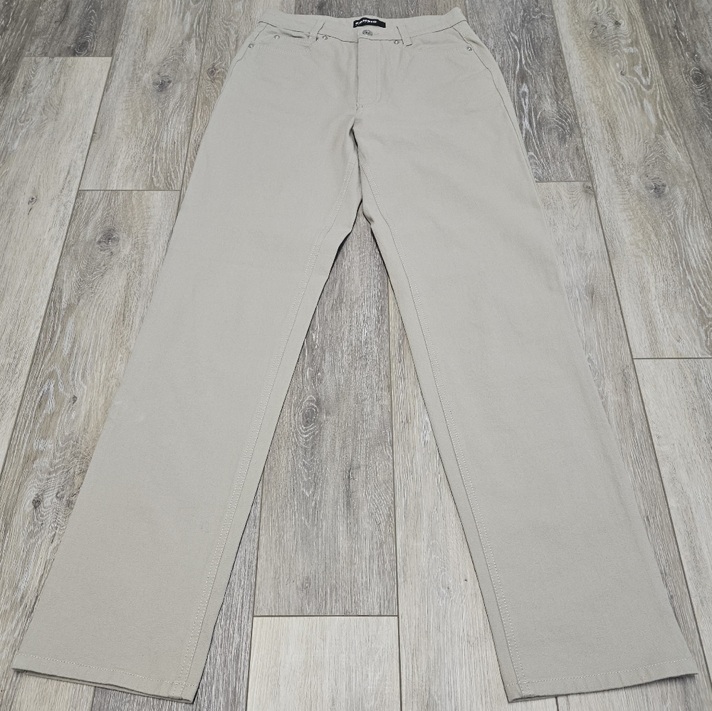Cambio Piper Long Jeans Straight Leg Tan Cream Beige Denim Womens 8 Quiet Luxury